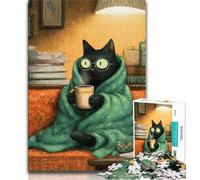 Puzzles for Adults And Teenagers Cat Drinking Coffee,Help The Brain Exercise Addictive Toys to Cultivate Patience Perfect Decoration 75x50cm