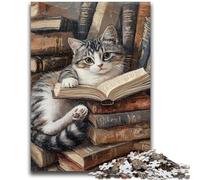 Puzzles for Adults And Teenagers Cat Reading A Book Decompressing Intellectual Educational Toy Great Gifts And Toys 26x38cm