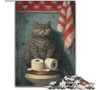 Puzzles for Adults And Teenagers Cat Sitting on The Toilet, Family Entertainment Toys Is Ideal As Gifts for The Whole Family for 14+ (Size 26x38cm)