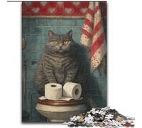 Puzzles for Adults And Teenagers Cat Sitting on The Toilet, Games Toys Gift Unique Birthday And Gifts for And Age 14 Years Up (Size50x75cm)