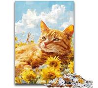 Puzzles for Adults And Teenagers Cat Sleeping in Sunflower Field Educational Games Home Decoration Artists Collection, Fine Art 50x75cm