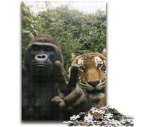Puzzles for Adults And Teenagers Chimpanzee And Tiger Selfie Stress Reliever Difficult Challenge Deal As Gifts for The Whole Family 26x38cm