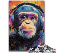 Puzzles for Adults And Teenagers Chimpanzee Wearing Headphones Adult Jigsaw,Brain Intelligence Challenge Addictive Toys for Home Decoration (38x26cm)