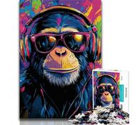 Puzzles for Adults And Teenagers Chimpanzee Wearing Headphones,Help The Brain Exercise Addictive Toys to Cultivate Patience Perfect Decoration 38x26cm