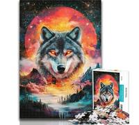 Puzzles for Adults And Teenagers Colorful Glowing Wolf Teenager Jigsaw,Challenging Game for The Whole for Women, Gifts for Men 26x38cm