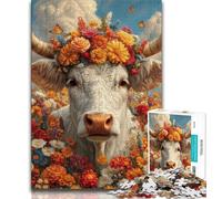 Puzzles for Adults And Teenagers Cow Wearing A Wreath 1000 Pieces for Adults,Challenging Family Activity Games DIY Toy for Home Wall Decor Gifts 38x26cm