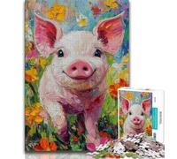 Puzzles for Adults And Teenagers Cute Baby Pig Oil Painting,Educational Family Game Wall Decoration Unique Birthday And Xmas Gifts 50x75cm