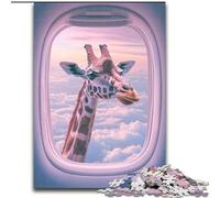 Puzzles for Adults And Teenagers Giraffe Outside The Airplane Window, Games Toys Gift Unique Birthday And Gifts for And Age 14 Years Up (Size 26x38cm)
