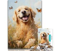 Puzzles for Adults And Teenagers Golden Retriever Butterfly 1000 Piece Jigsaw,Challenging Game Gifts for Is Ideal As A Gift for The Whole Family (size 75x50cm)