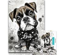 Puzzles for Adults And Teenagers Happy Boxer Puppy Jigsaw,Educational Games Home Decoration Suitable for Desktop Decoration 50x75cm