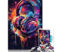 Puzzles for Adults And Teenagers Headphones Colorful Splash Art Teenager Jigsaw,Challenging Game for The Whole for Women, Gifts for Men 26x38cm