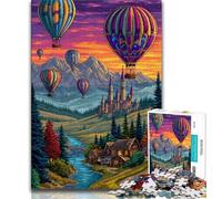 Puzzles for Adults And Teenagers Hot Air Balloon,Stress Reliever Staycation Kill Time with Matching Poster And Trivia Sheet 38x26cm