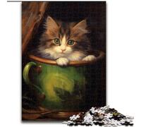 Puzzles for Adults And Teenagers Kitten in A Jar,Stress Reliever Staycation Kill Time with Matching Poster And Trivia Sheet 38X26CM