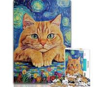Puzzles for Adults And Teenagers Night Sky Orange Cat Teenager Jigsaw,Stress Reliever Difficult Challenge Unique Home Decor And Gifts 38x26cm