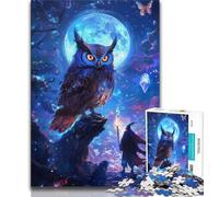 Puzzles for Adults And Teenagers Owl at Night,Stress Reliever Difficult Challenge with Matching Poster And Trivia Sheet (75x50cm)