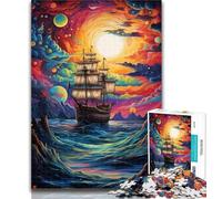 Puzzles for Adults And Teenagers Pirate Ship in The Universe Jigsaw,Educational Games Home Decoration Suitable for Desktop Decoration 26x38cm