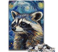 Puzzles for Adults And Teenagers Raccoon Night Sky for Educational Game Challenge Toy Artists Collection, Fine Art 26x38cm
