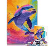 Puzzles for Adults And Teenagers Rainbow Dolphin 1000 Piece Puzzle,Educational Family Game Suitable for Desktop Decoration (size 38x26cm)