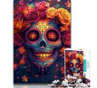 Puzzles for Adults And Teenagers Rose Skull,Stress Reliever Difficult Challenge with Matching Poster And Trivia Sheet (38x26cm)