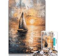 Puzzles for Adults And Teenagers Sailboat Oil Painting Teenager Jigsaw,Challenging Game for The Whole for Women, Gifts for Men 50x75cm