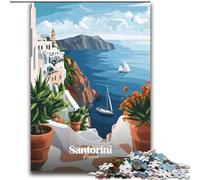 Puzzles for Adults And Teenagers Santorini Greece Travel Poster Family Entertainment Toys with Matching Poster And Trivia Sheet (38x52cm) 1000pcs