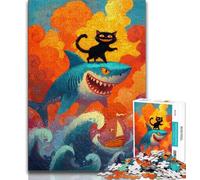 Puzzles for Adults And Teenagers Sharks And Cats,Challenging Game And Family Play Educational Game for Birthday,Chrismas 70x100cm