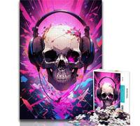 Puzzles for Adults And Teenagers Skeleton Wearing Headphones,Stress Reliever Difficult Challenge with Matching Poster And Trivia Sheet (75x50cm)