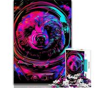 Puzzles for Adults And Teenagers Space Astronaut Bear Neon Puzzles for Adults,with Matching Poster And Trivia Sheet for And Age 14 Years Up 75x50cm