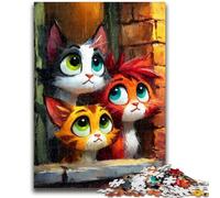 Puzzles for Adults And Teenagers Three Cats for Educational Game Challenge Toy Artists Collection, Fine Art 26x38cm