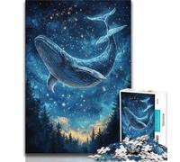 Puzzles for Adults And Teenagers Whales Under The Starry Sky,Stress Reliever Difficult Challenge with Matching Poster And Trivia Sheet 38x26cm