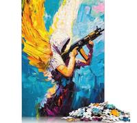 Puzzles for Adults Angel with Gun Oil Painting 500 Piece Jigsaw Puzzles Wood Jigsaw for Adults And Age 18 Years Up Impossible Puzzle 500pcs (52x38cm)