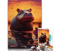Puzzles for Adults Animal Hippos 1000 Piece Jigsaw Puzzle for Adults Teens,Birthday Present, Gifts, Wall Art for And Age 14 Years Up 75x50cm