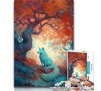 Puzzles for Adults Art Fox Under The Tree 1000 Piece Jigsaw Puzzles for Adults Gifts,Interesting Stress Reduction Parent-child Interaction (50x75cm)