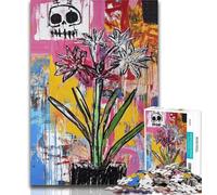 Puzzles for Adults Basquiat-style Flowers And Skulls Puzzles 1000 Pieces for Adults,Wall Decoration Unique Birthday And Xmas Gifts Suitable for And 14 26x38cm