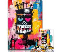 Puzzles for Adults Basquiat-style Robot 1000 Piece Jigsaw Puzzles for Teenagers,Toys Educational Games Stress Relieving Enhance Love between Couples 26x38cm