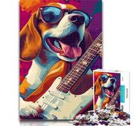 Puzzles for Adults Beagle Playing Guitar Jigsaw Puzzles for Teenagers,Toys Educational Games Stress Relieving Parent-child Interaction 26x38cm