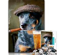 Puzzles for Adults Blue Heeler Dog Smoking 1000 Piece Jigsaw Puzzle for Adults Teens,Birthday Present, Gifts, Wall Art for And Age 14 Years Up (50x75cm)
