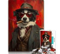 Puzzles for Adults Border Collie Smoking 1000 Pieces Jigsaw Puzzle for Adults& Teens,Fully Interlocking & Randomly Shaped Pieces 50x75cm