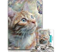 Puzzles for Adults Cat And Butterfly 1000 Piece Jigsaw Puzzles for Adults Gifts,Interesting Stress Reduction Parent-child Interaction 50x75cm