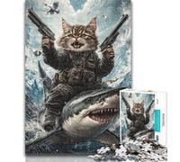 Puzzles for Adults Cat And Shark 1000 Pieces Jigsaw Puzzle for Adults& Teens,Fully Interlocking & Randomly Shaped Pieces 50x75cm