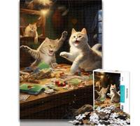Puzzles for Adults Cats Play Poker 1000 Piece Jigsaw Puzzles for Adults Gifts,Interesting Stress Reduction Parent-child Interaction 50x75cm