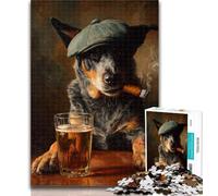 Puzzles for Adults Cattle Dog Smoking 1000 Piece Jigsaw Puzzles for Adults Gifts,Challenging Game And Family Play Secret Santa Gifts 26x38cm