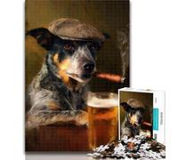 Puzzles for Adults Cattle Dog Smoking 1000 Piece Jigsaw Puzzles for Teenagers Gifts,Toys Educational Games Stress Relieving Wall Decoration 50x75cm