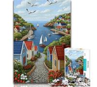 Puzzles for Adults Charming Coastal Village Jigsaw Puzzles for Adults 1000,Learning Educational Toys Family Games Birthday Present, Gifts (26x38cm)