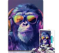 Puzzles for Adults Chimpanzee Wearing Sunglasses Adult Jigsaws 1000 Piece,with Fully Interlocking Randomly Shaped Pieces for And 14 Years Old 26x38cm