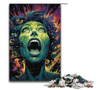 Puzzles for Adults Colorful Psychedelic Green Witch 1000 Piece Wooden Jigsaw for Kids Age 12 Years Up Home Decoration 1000 PCS(38x26cm)