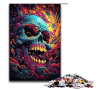 Puzzles for Adults Colorful Psychedelic Hell Skull 1000 Piece Wooden Jigsaw for Kids Age 12 Years Up Home Decoration 1000 PCS(75x50cm)