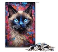 Puzzles for Adults Colorful Psychedelic Siamese Cat 1000 Piece Wooden Jigsaw for Kids Age 12 Years Up Home Decoration 1000 PCS(75x50cm)