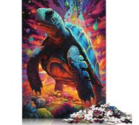 Puzzles for Adults Colorful Psychedelic Turtle54 Jigsaw Puzzles for Adults 尺寸 Wooden Jigsaw for Adults & Kids Age 12 Up Puzzle Wall Decoration 1000pcs (75x50cm)