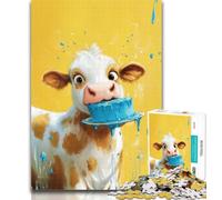 Puzzles for Adults Cow Eating Cake Jigsaw Puzzles for Adults 1000 Pieces,Family Game Birthday Gifts.Challenge High Difficulty 50x75cm